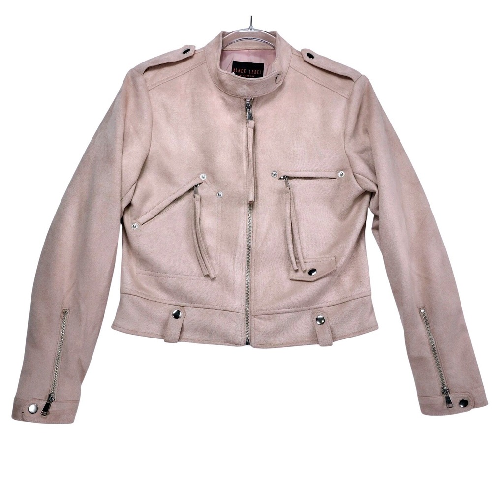 C'est Toi Black Label Womens Blush Pink Faux Suede Moto Jacket JA4032 Size‎ M